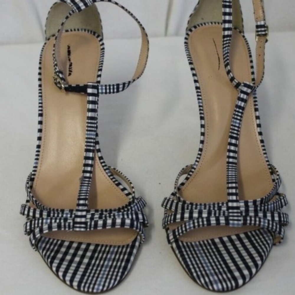 J Crew Gingham Stylish Black and White Strappy Heels